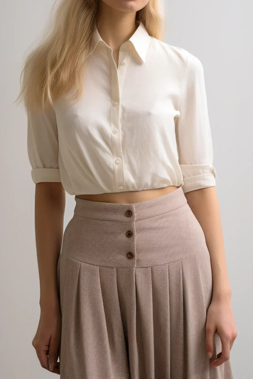 Ren 3-Button Tweed Midi Skirt